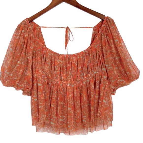 Free People Tops - NWOT-Free People Penelope Tee Peach Combo Square Neck Blouse